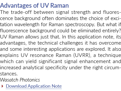 Advantages of UV Raman The trade-off between signal strength and fluorescence background often dominates the choice o   