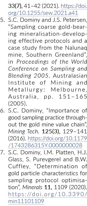 33(7), 41 42 (2021)  https:  doi org 10 1255 sew 2021 a41 5  S C  Dominy and J S  Petersen,  Sampling coarse gold-bea   