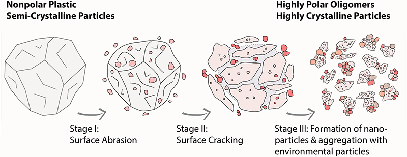 Diagram of degradation of polyethylene particles