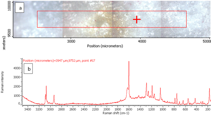 Raman image and spectrum of aspirin after 10 s exposure to plasma flame