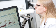 Photo of patient breathing into the analyser