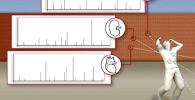 Schematic show bullets fired through different parts of a body and the mass spectra from them. Graphic: Journal of Proteome Research